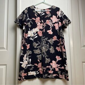 Nicole Miller Floral Dress Women’s Size XXL Short Sleeve V Neck T-Shirt Dress